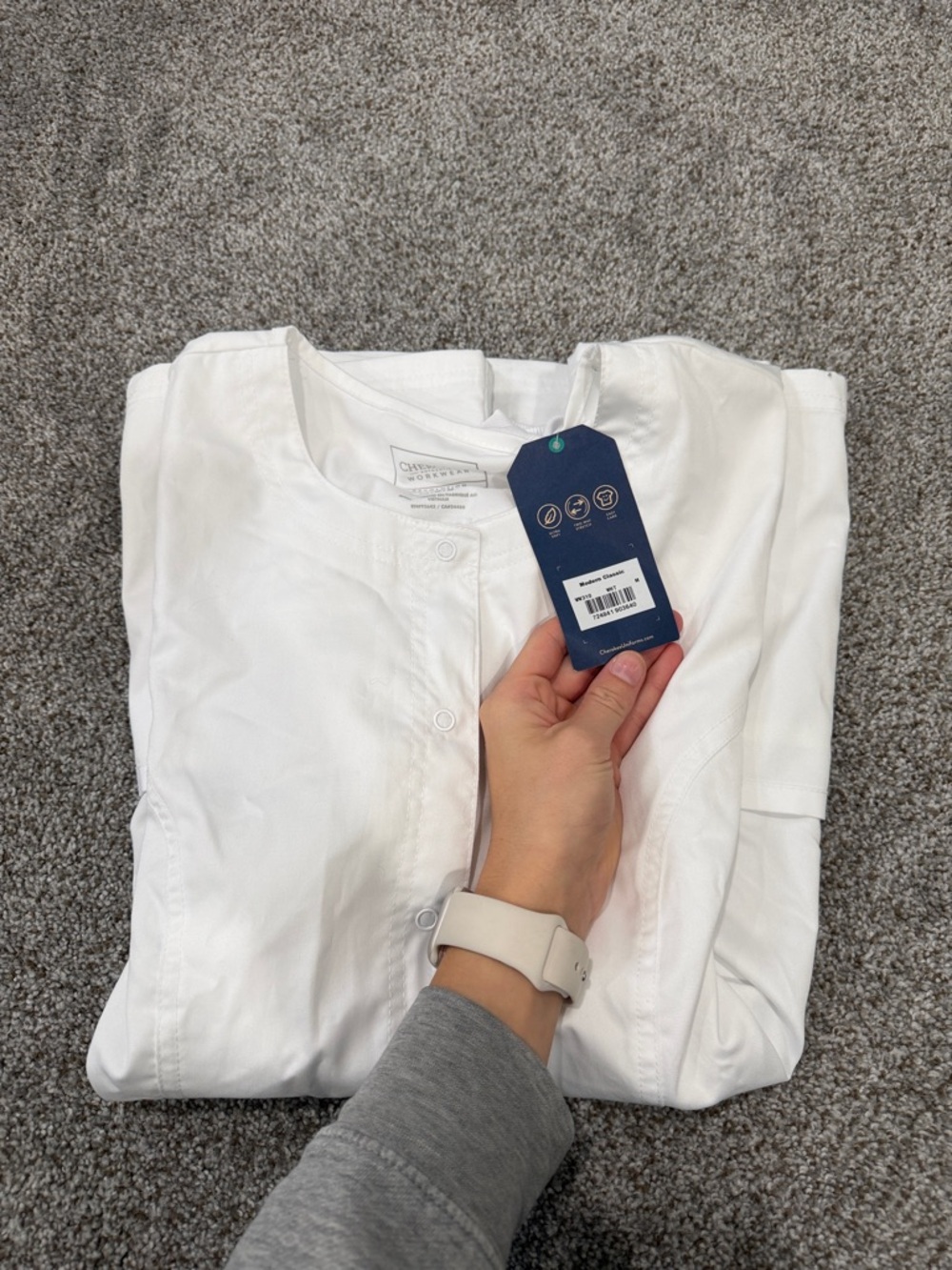 Cherokee White Round-Neck Snap Front Scrub Jacket